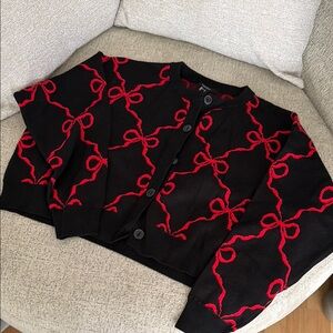 Forever 21 Black and Red Bow Patterned Cardigan